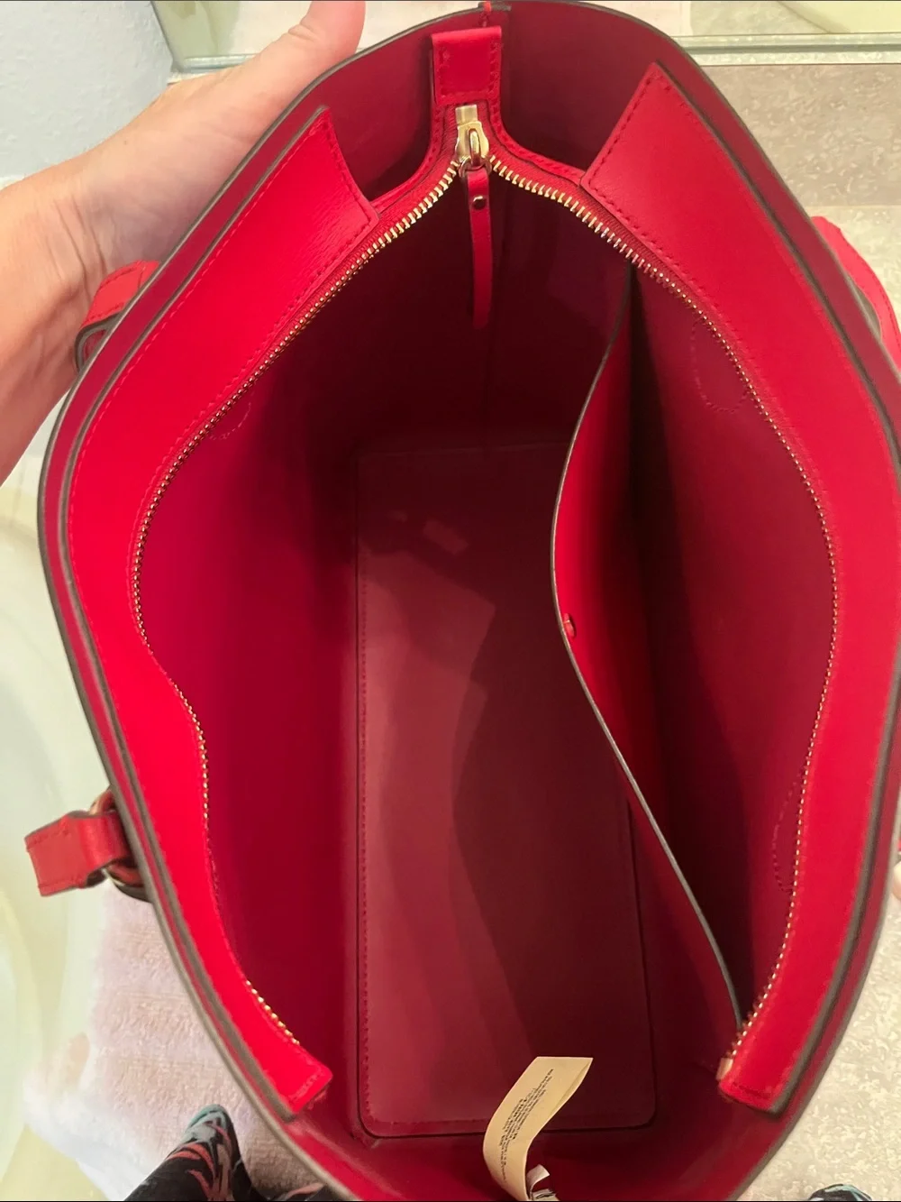 kate spade New York Red Leather Tote with Gold Logo Accent